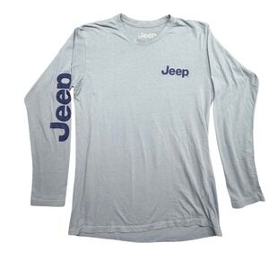 Jeep Womens Long Sleeve Graphic T-Shirt Light Blue Black Lab Dog Size Medium